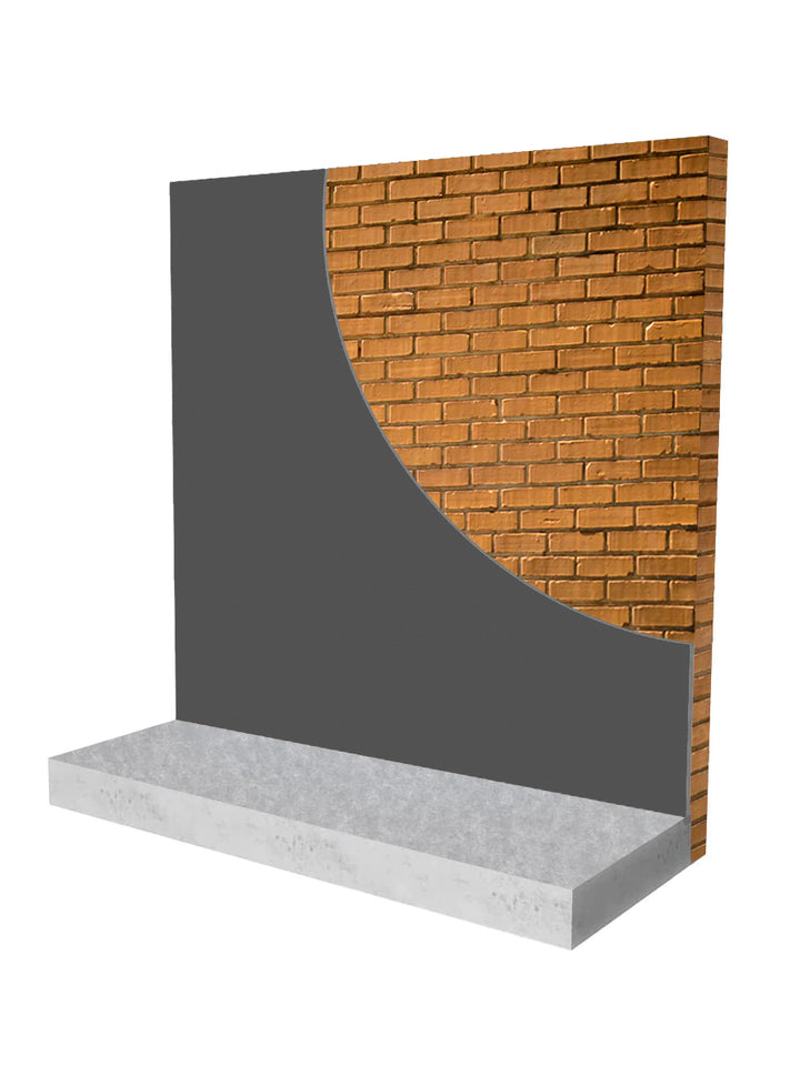 30mm Acoustic Silent Board cross-section shows a gray soundproof panel with a curved edge revealing a red-brick wall, highlighting its noise reduction and sound insulation capabilities for solid walls.