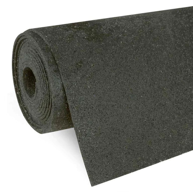 Roll of black SilentCloud FFR acoustic rubber underlay with textured surface