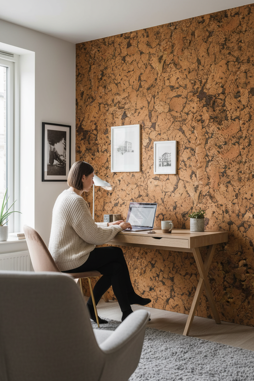 Premium Cork Wall Tiles - Brown Patterned Design, 600mm x 300mm, 3mm Thick, 1.98m² Coverage, enhance home-office decor with a stylish accent wall, offering soundproofing and acoustic insulation benefits.