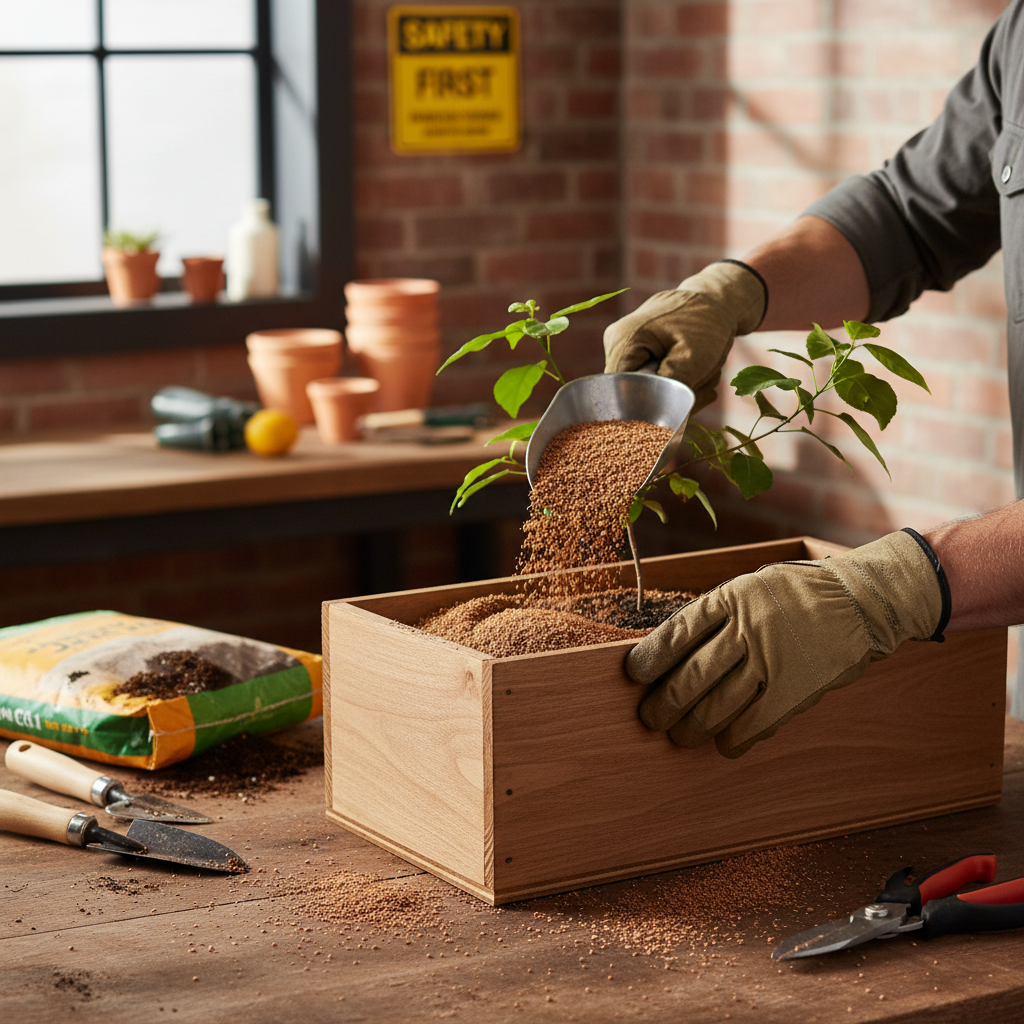 Premium High Quality Cork Granules - 12 Litres, 0.5-1mm Granule Size, Density 50-62kg/m³ for Construction and Sports Applications being used for indoor potting, enhancing soundproof and acoustic properties with noise reduction benefits.