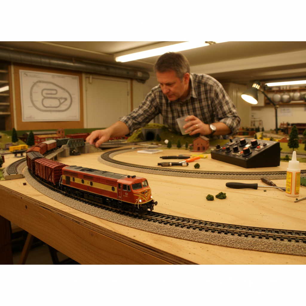 High-Performance Model Railway Cork Track Underlay Roll 10 Meters Long, 3mm Thick for Enhanced Sound and Vibration Dampening, visible on model layout table, reducing noise and vibration for realistic, soundproof operation.