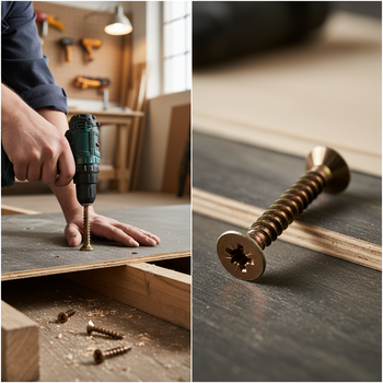 Premium Self-Drilling Floorboard Screws 38mm with Free Drill Bit - Box of 200 Galvanised Self-Countersinking Screws