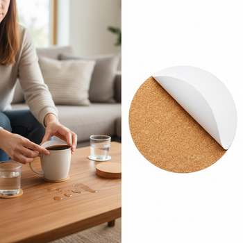 Premium Adhesive Cork Coaster Sheets - 90mm Diameter, 2mm Thick, Pack of 50 for Versatile Applications