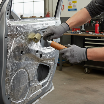 Heavy Duty Metal Roller for Sound Deadening Mats with Textured Finish and Wood Handle