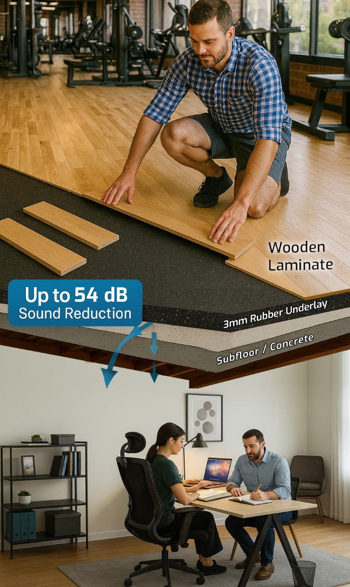 Up to 53dB Sound Reduction Acoustic Underlay – 3mm Rubber Flooring & Impact Noise Insulation