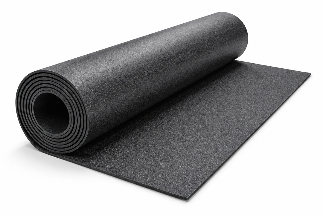 SilentCloud Premium Soundproofing Mat 5 kg (1 m x 1.2 m) partially unrolled, showcasing its thick, dense construction ideal for acoustic insulation and effective noise reduction in homes and studios.