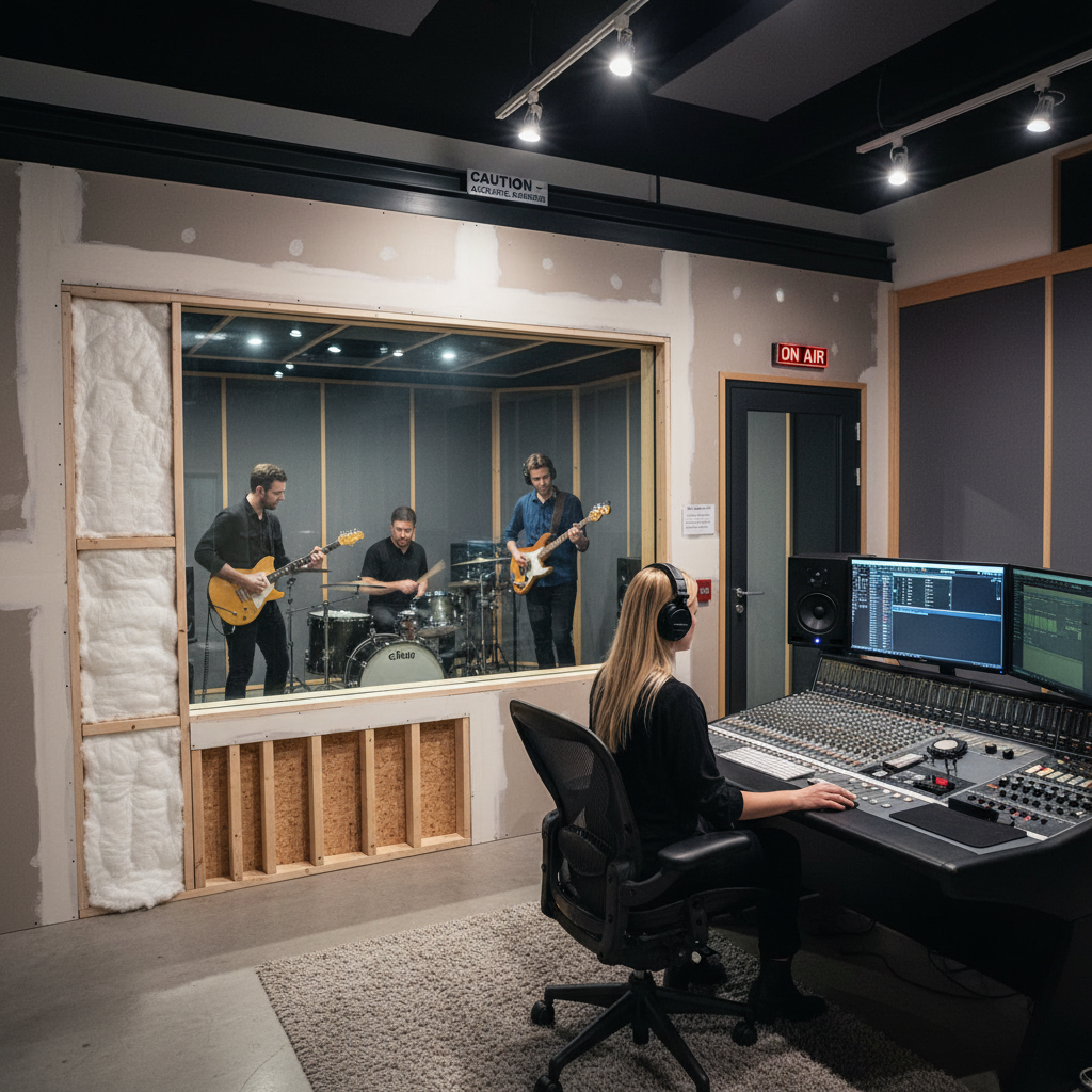 Premium Sustainable Insulation Quilt 50mm Thick for Camper Vans - 3.7sq.m Roll with Excellent Thermal Performance, visible in a professional recording studio, highlighting its soundproof and noise reduction capabilities for acoustic environments.