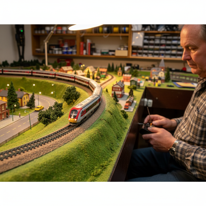 Premium Model Railway Cork Track Underlay Roll 10 Meter Long - 2mm Thick with High-Performance Insulation, enhancing a model railway scene with superior soundproofing, acoustic stability, and vibration damping on a detailed layout.