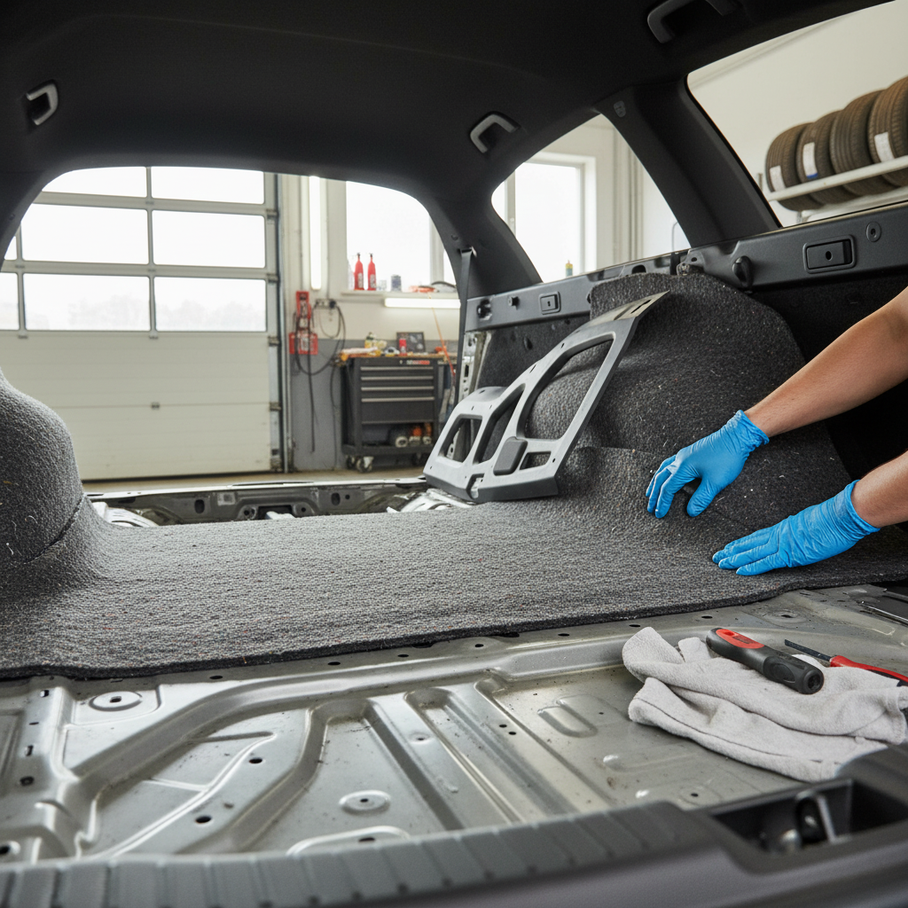 Premium Self-Adhesive Acoustic Felt - 8mm Thickness, 8.0 sq.m Coverage, expertly installed in car's interior for soundproofing and thermal insulation, showcasing its lightweight and flexible material ideal for noise reduction and vibration damping.