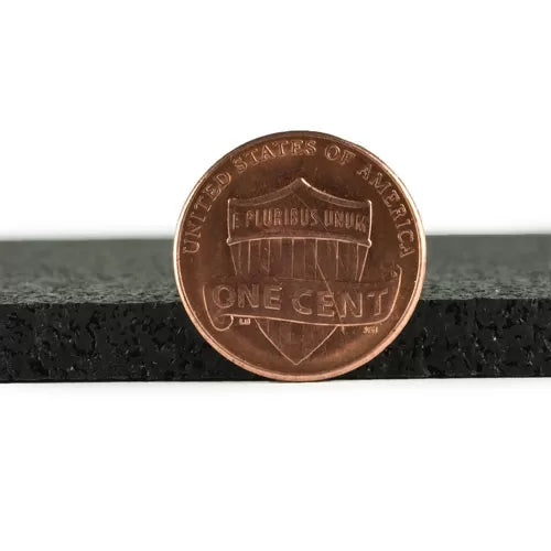 3mm Acoustic Soundproof Underlay – Rubber Sheet for Flooring & Impact Noise | Noise Reduction Up to 54 Silentcloud, shown with a penny for scale, highlighting its slim design and effective sound insulation properties.
