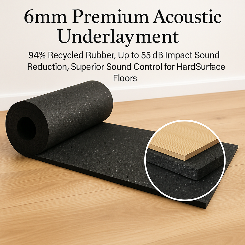 6mm Acoustic Underlay – Industry-Leading 55dB Sound Reduction | Recycled Rubber Mat | Under Screed & Flooring Use | Complies with UK Building Regs
