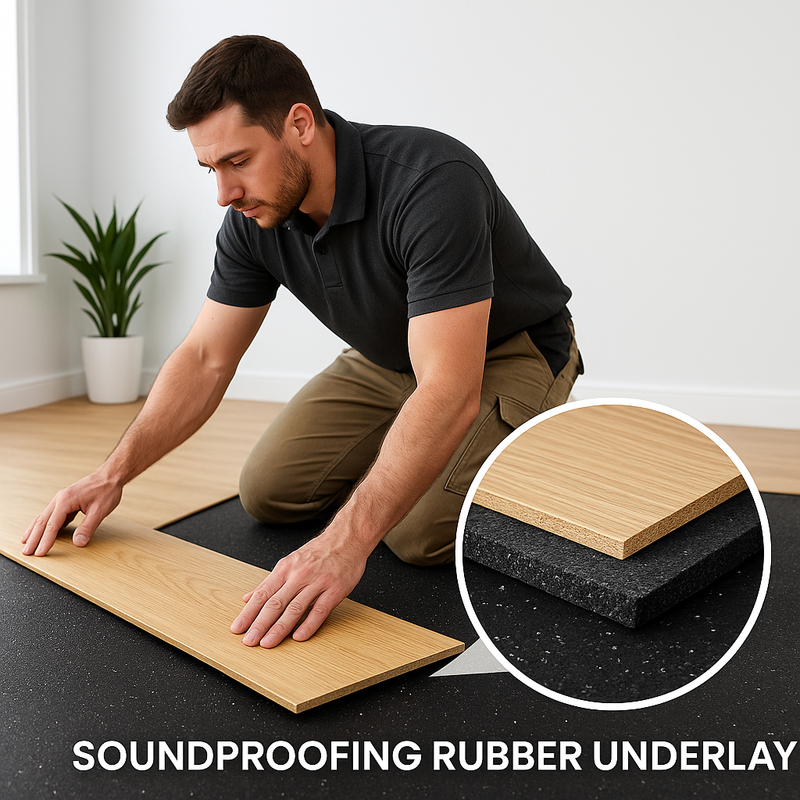 6mm Rubber Acoustic Underlay – Up to 22 dB Impact Sound Reduction, Superior Floor Soundproofing, Durable & Easy to Install