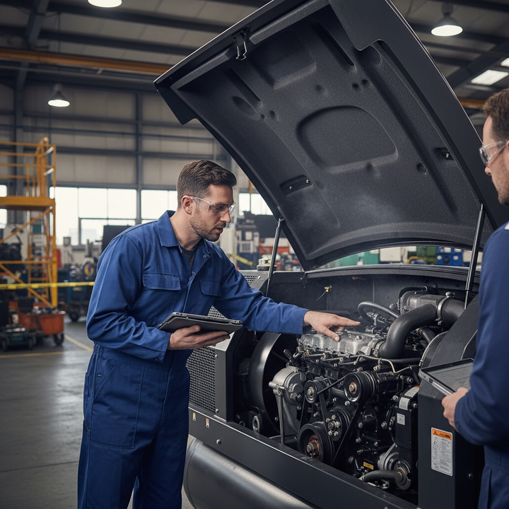 Technicians inspect machinery, highlighting the Premium Heavy Duty Sound Absorbing Mat with 3 Layer Construction for automotive noise reduction, ideal for soundproofing, acoustic insulation, and vibration damping in vehicles.