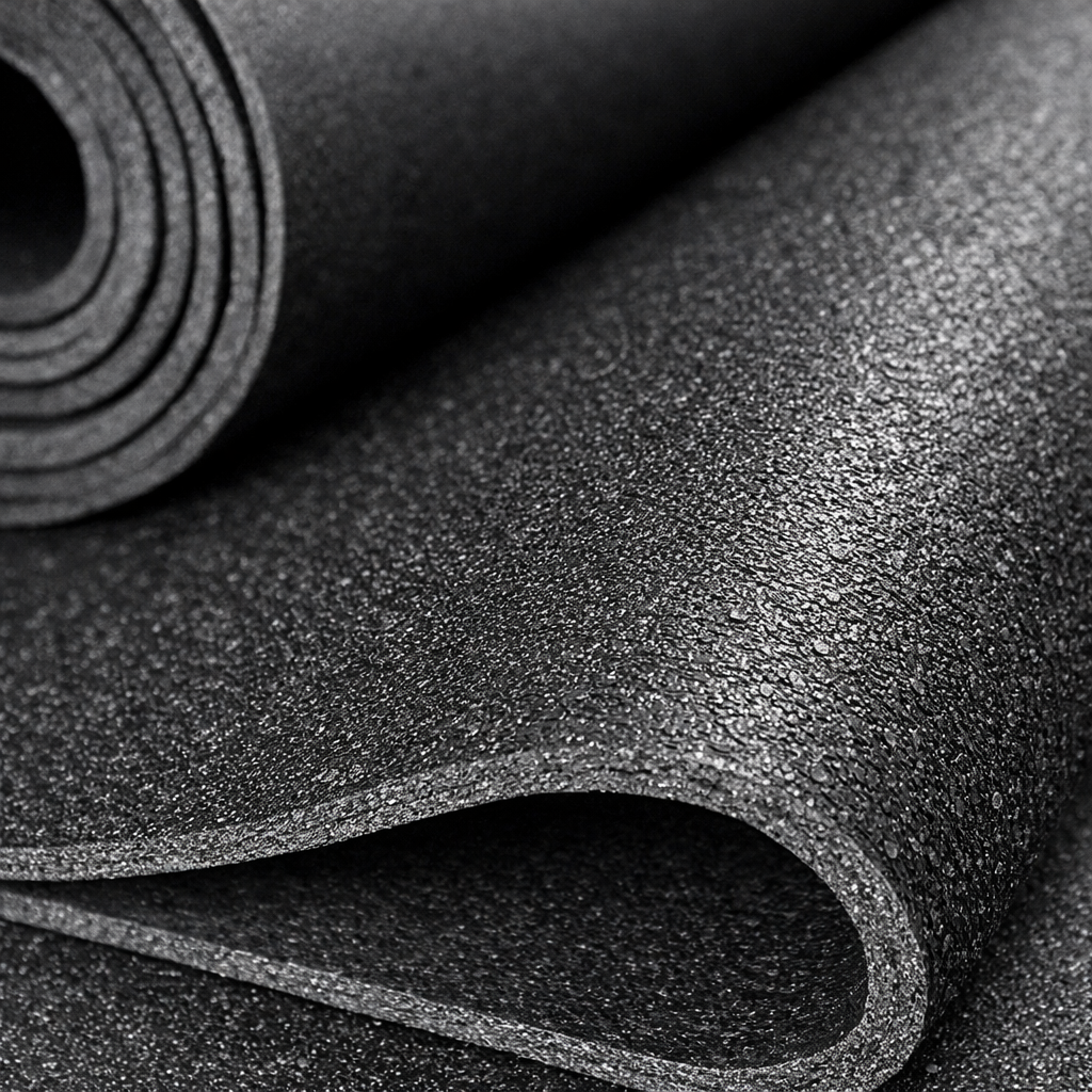 SilentCloud Premium Soundproofing Mat 5 kg displayed partially rolled up, showcasing its textured foam/rubber surface, ideal for effective noise reduction, sound insulation, and acoustic vibration damping in compact spaces.