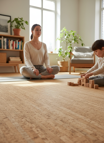 Premium Natural Cork Flooring Tiles - 600mm x 300mm, 4mm Thick, 1.98m² Coverage for Comfortable Insulation