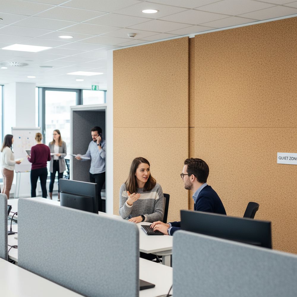 Premium Fine Grain Non-Adhesive Cork Sheets 915mm x 610mm - 10mm Thick - Pack of 2, ideal for soundproofing and acoustic insulation in creative office projects like pinboards and noise reduction partitions.