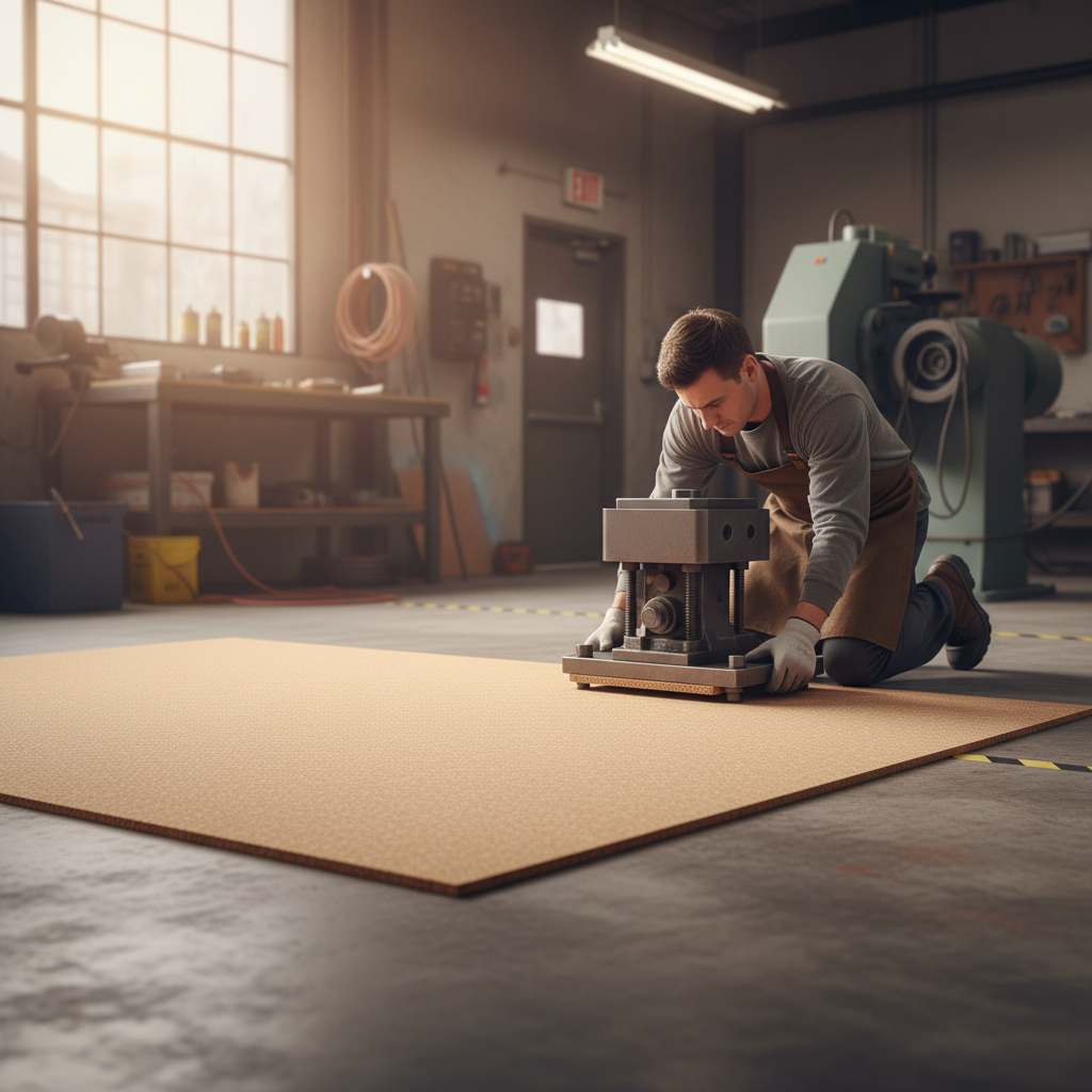Craftsman using Premium Fine Grain Large Cork Roll - 5 Metre x 1 Metre, 8mm Thick for Interior Walls, ideal for soundproofing and acoustic insulation, smoothing cork sheet in workshop setting.